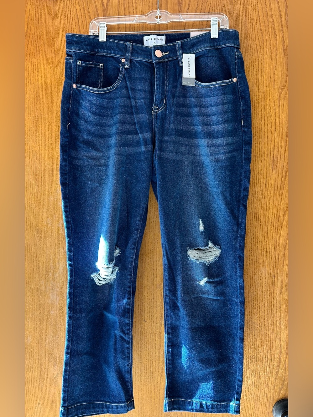 Lane Bryant Dark Blue Distressed Straight Leg Jeans the inseam is 25